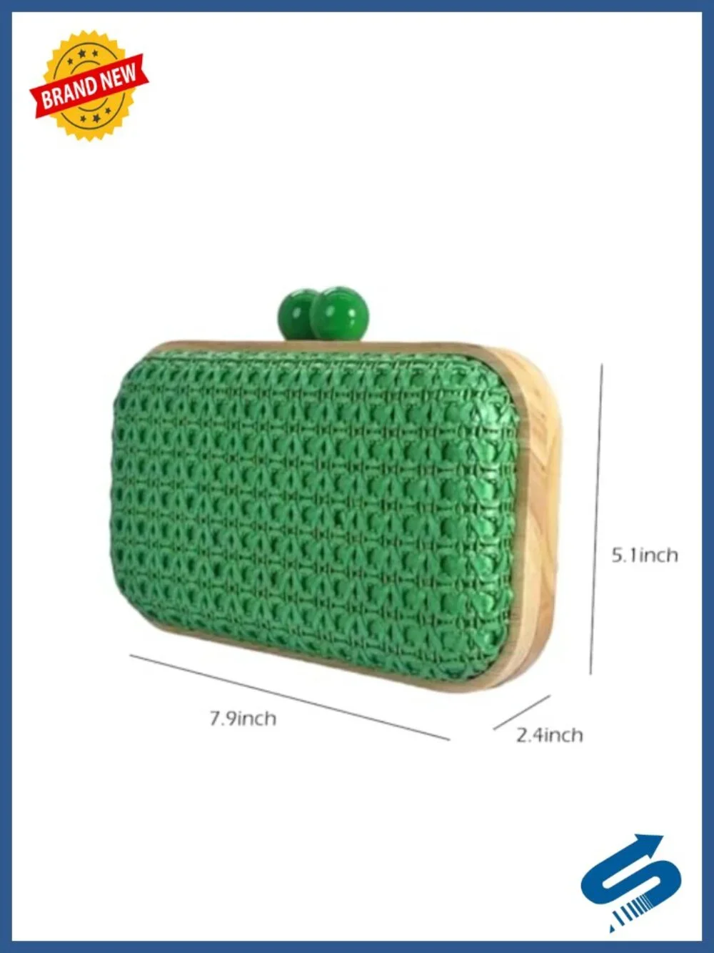 Woven Wood Clutch Evening Bag with Detachable Strap